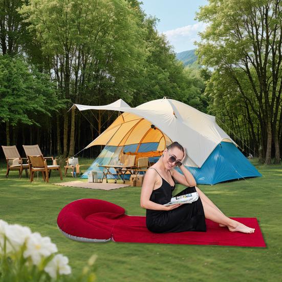 Beach Mat with Inflatable Pillow Portable Lightweight Outdoor Beach Lounger Sunbathing Relaxing Beach Blanket with Flocking Headrest