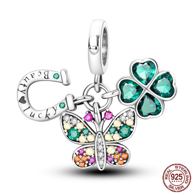 925 Silver Tree of Life Four-Leaf Clover Green Series Charms Beads Fit Qikaola 925 Original Bracelet DIY Jewelry Making