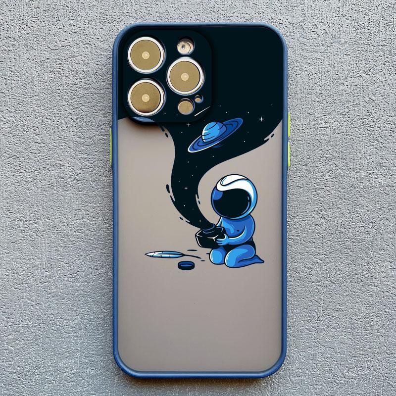 Cute Spaceman Cartoon Spacecraft Phone Case For iPhone 13 11 Pro Max Mini 15 14 12 Pro Max XS XR XS Shockproof Back Cover Bumper