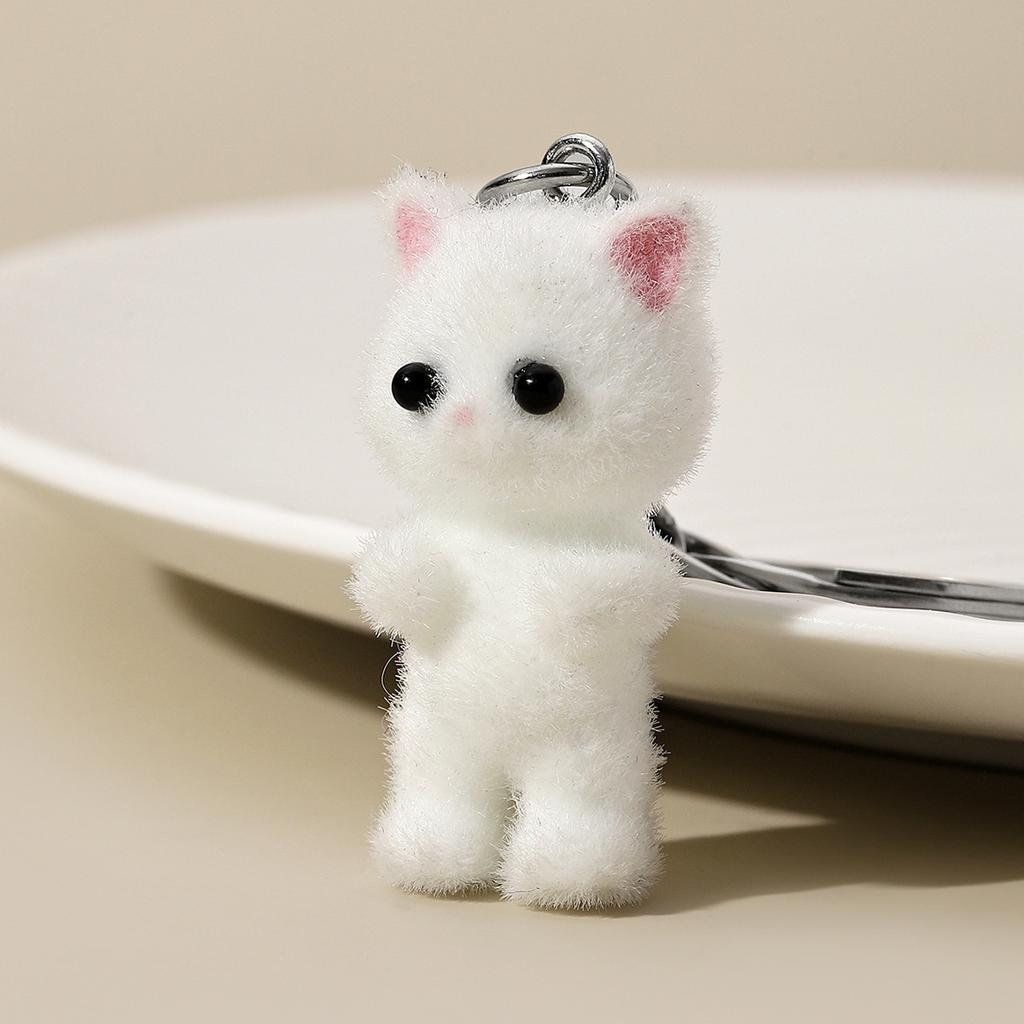 3D Мультяшный Флокированный Кот Кот Животное Брелоки Сувенирные Подарки Для Женщин Мужчин Ключи от Машины DIY Украшения Брелок для Сумки