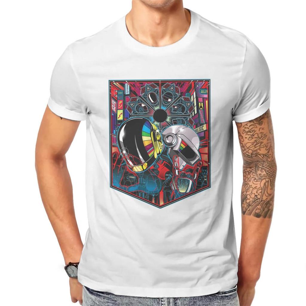 Daft Punk Electronic Music Band Duo Neon Helmet Tshirt Harajuku Gothic Men's Tshirts Tops Oversized Cotton O-neck T Shirt