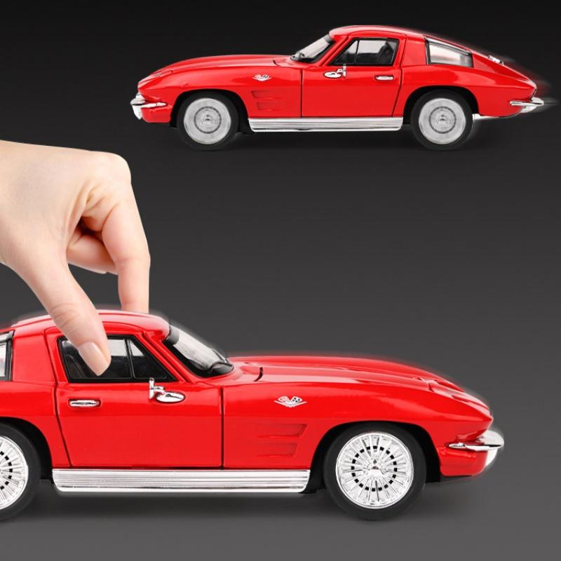 1:32 Corvette C2 Sting Ray Alloy Sports Car Model Diecasts Metal Classic Racing Car Vehicles Model Sound and Light Kids Toy Gift
