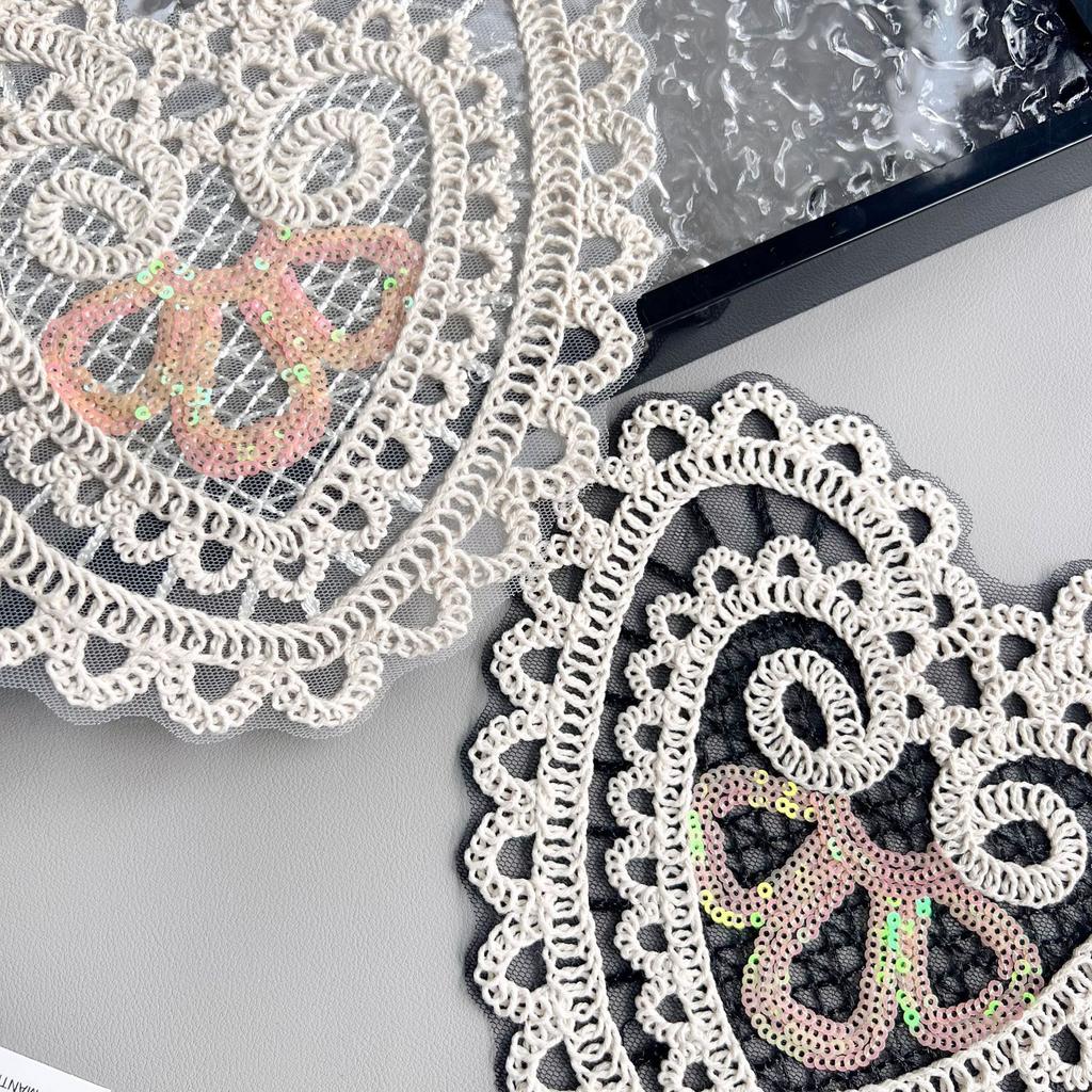 Fashion Heart-Shaped Cotton Thread Woven Retro Hollow Lace Handmade Diy Clothing T-Shirt Top Sweater Cloth Sticker Decoration