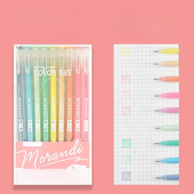 9Pcs/set Morandi Color Gel Pen 0.5mm Colorful Ink Writing Pens for Girl Journal Plan Book Scrapbook Outline Drawing Highlighters