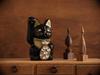 Lucky Cat Jewelry Cat Right Paw Raised Ceramic Lucky Cat Maneki Neko Auspicious Feng Shui Ornament (M-SIZE Black) / _ (jw_M Black)