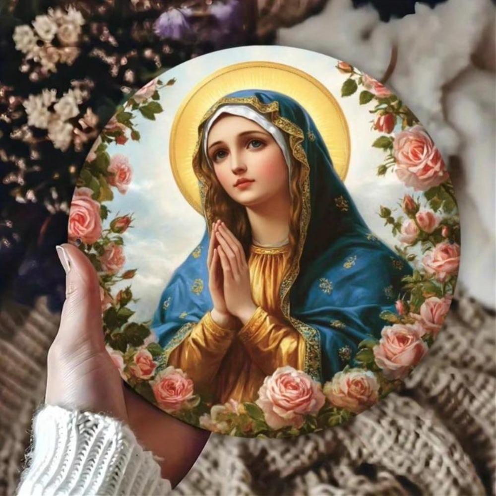 Винтажная металлическая жестяная табличка Дева Мария Золотая фольга Религиозное настенное искусство Декор дома Подарок
