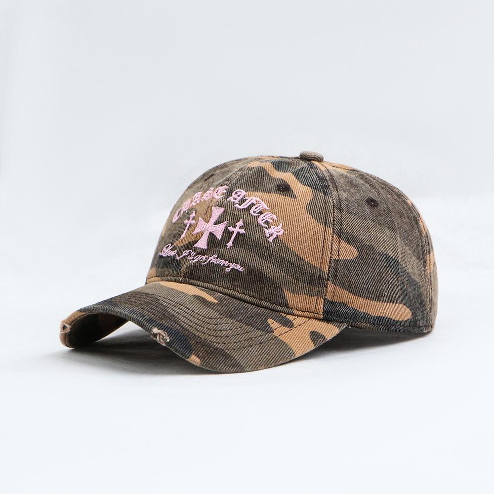 American Retro Old Cross Embroidery Camouflage Baseball Cap Women Versatile Face Small New Casual Soft Top Sun Baseball Cap Men