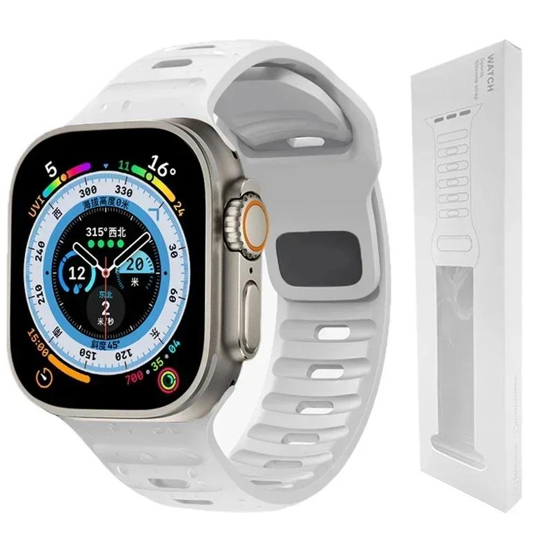 Мягкий силиконовый ремешок для Apple Watch Band Ultra 2, 49 мм, 44 мм, 45 мм, 42 мм, 41 мм, 42 мм, спортивный ремешок для часов iwatch Serise 5, 6, 7, 8, 9, браслет
