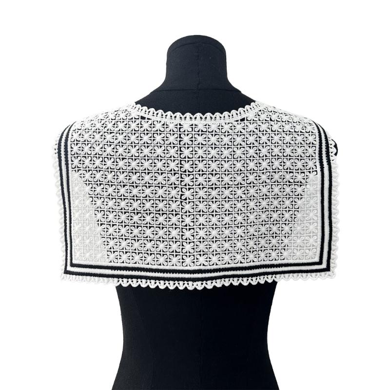 Women Fake Collar Hollow Out Knit Lace Tie Knot Front Capelet Tops Half Shirts T8NB