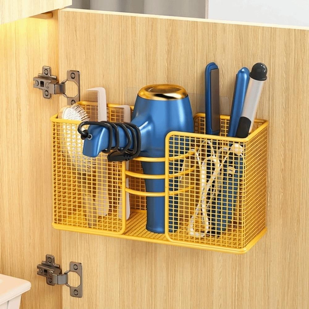 No-Drill Hair Dryer Storage Rack Wall Mounted Plastic Wrap Holder Kitchen