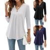 Женские топы с V-образным вырезом, декором на пуговицах, рукавом 3/4, однотонные футболки с эффектом морщин, повседневная одежда в стиле кэжуал