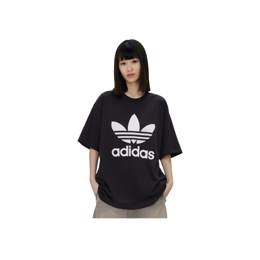 adidas Originals Adicolor Classics Трилистник с логотипом и принтом с короткими рукавами, женские топы, черный IK4035