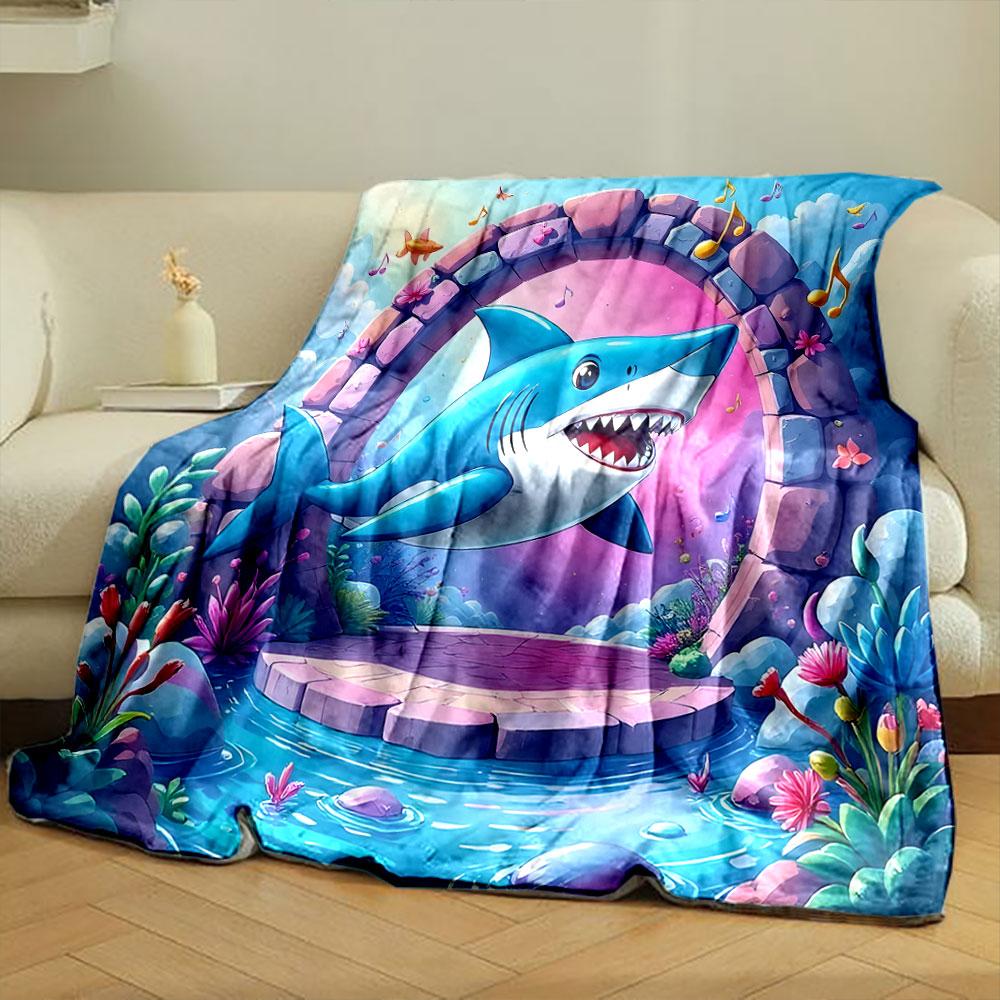 Cartoon Shark in Magical Underwater World print blanket soft and cozy perfect for the living room bed sofa or a nap,gift