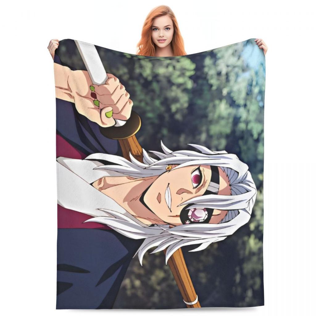Sound Hashira Tengen Uzui Flannel Blanket Anime Demon Slayer Customized Throw Blanket for Bed Sofa Couch 150*125cm Quilt