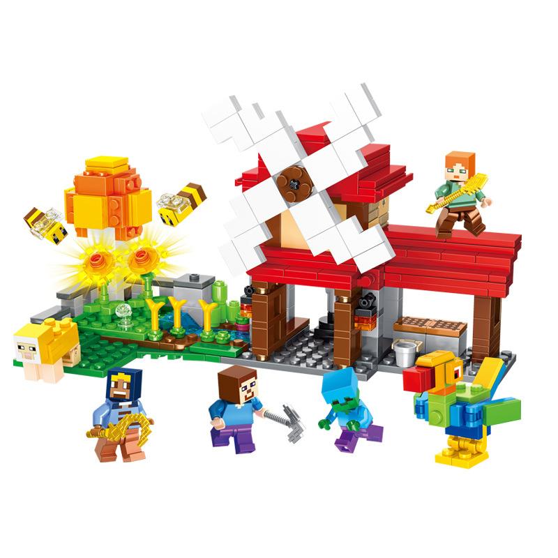 Minecraft Inspired Mini Building Blocks Farm Windmill Set Sheep Pen Ranch Steve Minifigure
