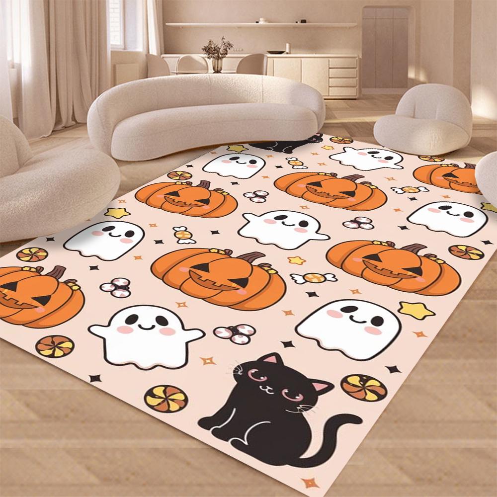 Halloween Skull Pattern Carpet Ghost Moon Mat Pumpkin Candy Home Decoration Black Cat Door Rug Non-Slip Floor Mat Bedroom Rugs