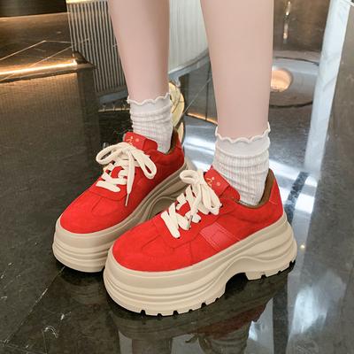 Модная женская осенняя обувь на толстой подошве 7 см, кроссовки в стиле немецких армейских тренеров, дышащие, из синтетического материала, вулканизированные, на плоской подошве, на платформе