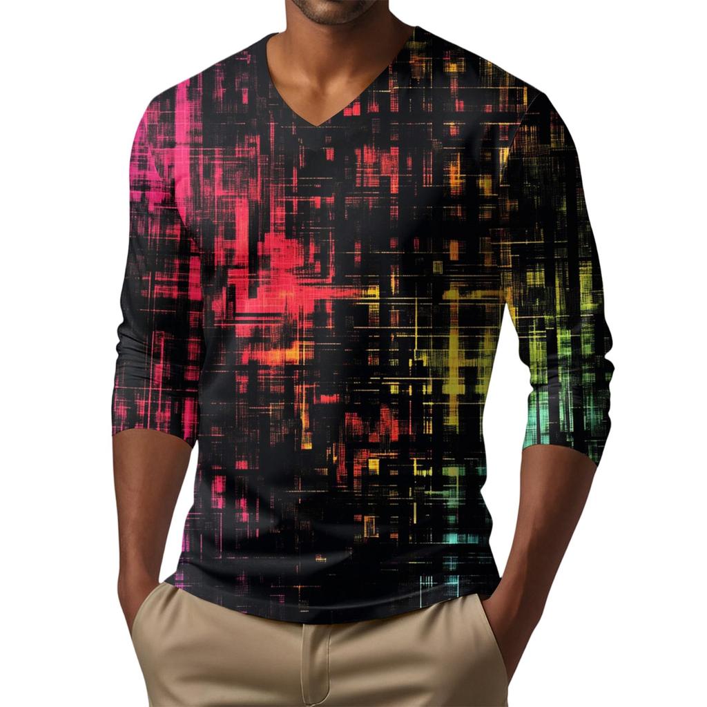 Мужская футболка с V-образным вырезом, повседневная, модная, с принтом, с длинным рукавом