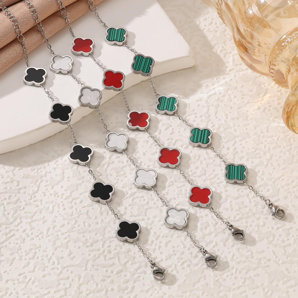 18k Gold-Plated Titanium Steel Four-Leaf Clover Bracelet with Mother-of-Pearl for Women