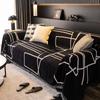 Chenille Sofa Cover Cloth Four Seasons Universal Black Stain-Resistant Sofa Towel Simple Modern Geometric Line Sofa Cover