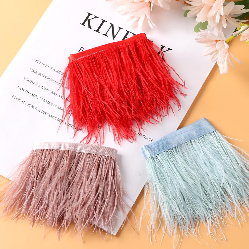 Ribbon DIY Wedding Dress Ostrich Feathers Trim Plumes Ribbon Selvage 1 Meter Long 8-10 CM Wide