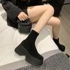 Women's Platform Boots Spring Autumn Suede Fashion Ankle Boots Elastic Slip On Woman Shoes Casual Solid Chunky High Heel Botines