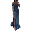 Women's Sequin Prom Dress with Slit Sparkly Off Shoulder Gown Formal Mermaid Evening Party Maxi Dress