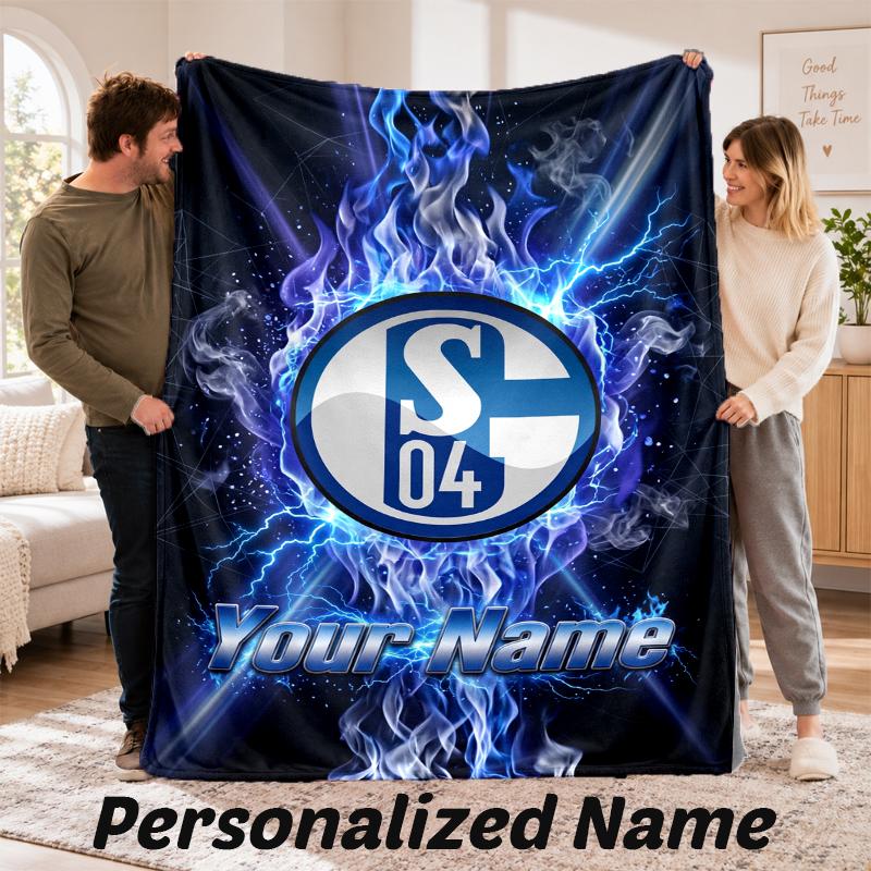 Schalke 04 FC Personalized Flannel Blanket Custom Name Text Soft Throw Blanket Home Decor