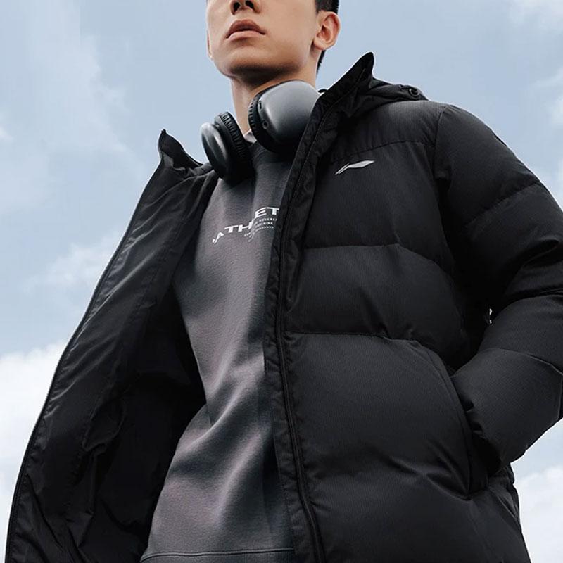 Li-Ning Fitness Series Solid Color Hooded Sports Down Jacket Men Outerwear AYMT061-1