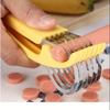 Stainless Steel Banana Slicer, Universal Kitchen Gadget for Sausage, Strawberry, Grape, Food Contact Safe, Manual Fruit & Vegetable Cutter Peeler Tool
