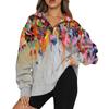 Women's Casual Fashion Long Sleeve Printing Zipper Hooded Sweatshirt Top