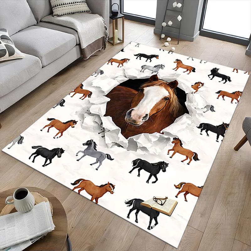 1PC Horse Print Non-Slip Floor Carpet Compatible for Office&Living Room&Bedroom&Dining room - Flat- Soft & Pattern, Vibrant Colors-W276
