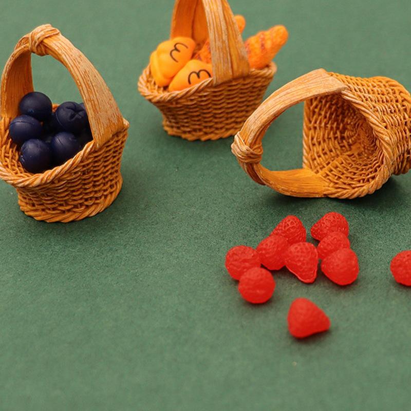 Miniature Dollhouse Fruit And Bread Basket Model Accessories Pretend Kitchen Food For Doll Toy Scene Photography Props
