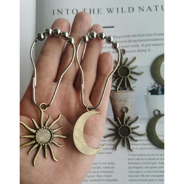 Sun Moon Celestial Shower Curtain Hooks Rings - Mid Century Abstract Boho Shower Curtain Hooks, Minimalist Vintage Cute Shower Hooks,Chic Mystic