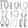 HAPOUR S925 Серебряные женские серьги-кольца, модные серьги-кольца, подарок для девочек, сверкающие серьги с фианитами в форме сердца, звезды и Луны