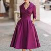 Women's Lapel V Sleeve A Line Neck Work Dress Long Swing Dress Formal Business