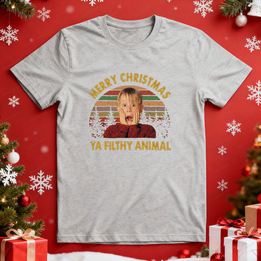 Merry Christmas Ya Filthy Animal Men Graphic T Shirts Funny Home Alone Tee Retro 90s Christmas Movie Top Kevin McCallister Gift