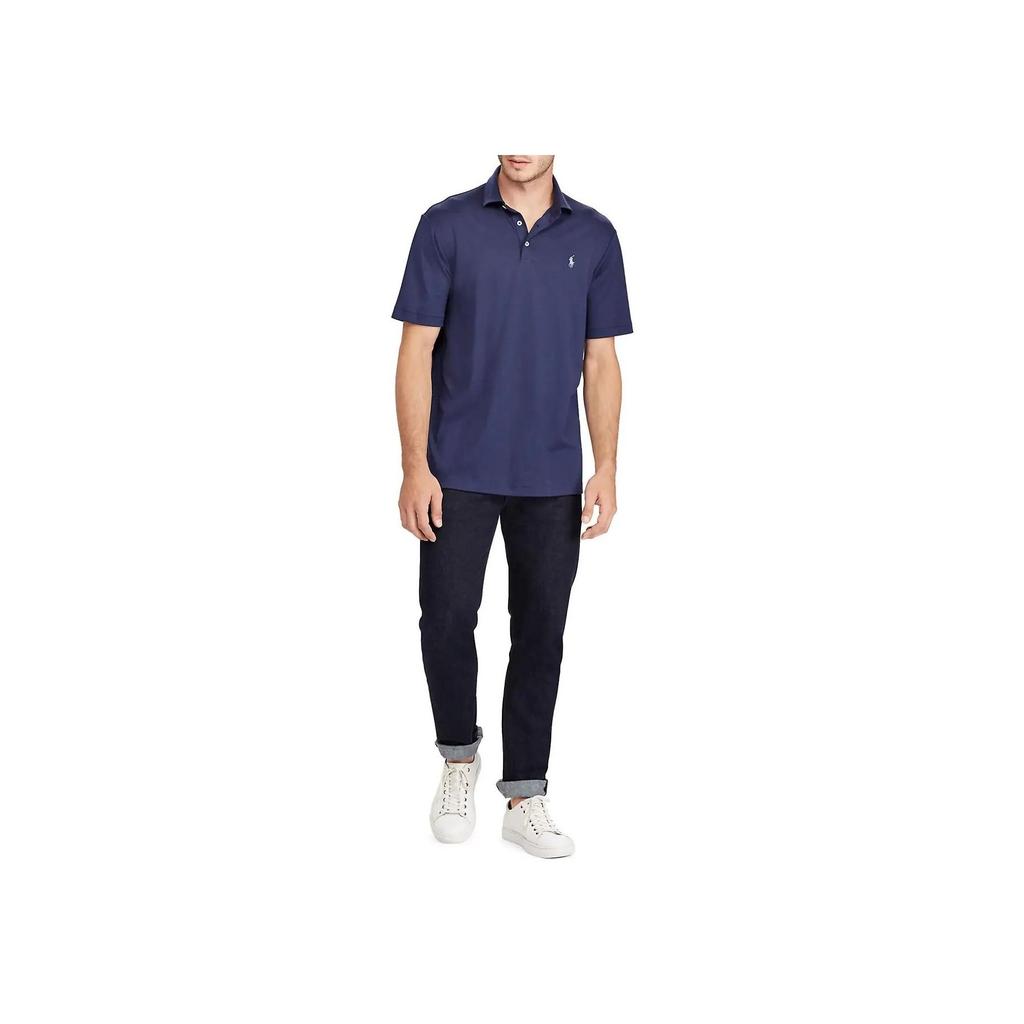 Polo Ralph Lauren Solid Logo Pony вышитый свитер с коротким рукавом поло рубашка мужская синяя 710660637-006