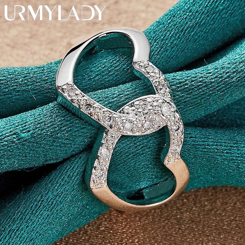 Кольцо из стерлингового серебра 925 пробы с двойным сердцем и цирконом 7, 8, 9, 10 для женщин, модные очаровательные ювелирные изделия