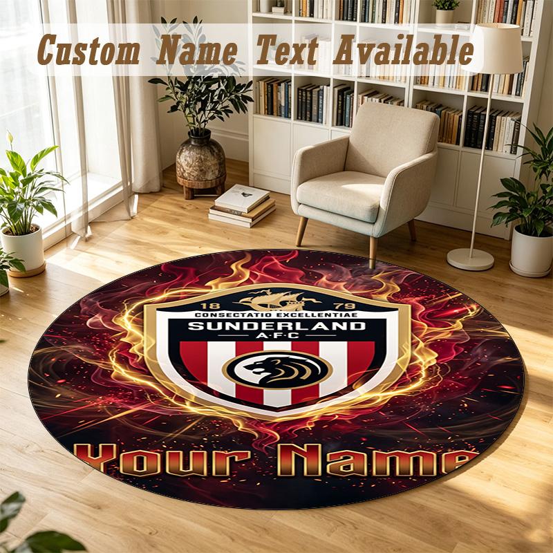 Round Rug Custom NameSunderland FC Pattern Non Slip Carpet Home Floor Decor