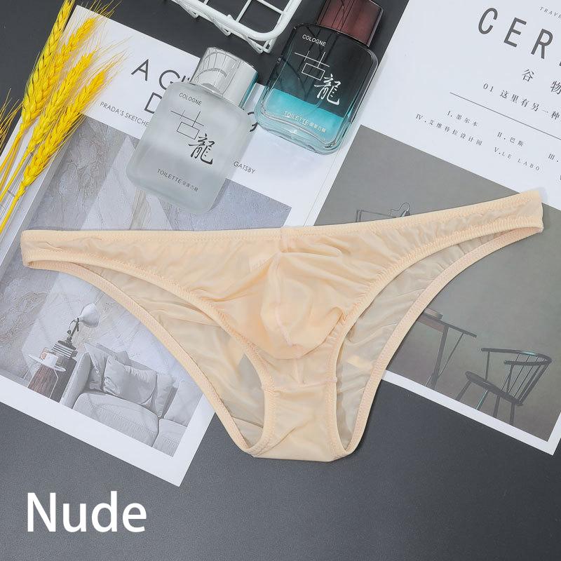 Men Erotic Underwear Pouch Seamless Panties Ice Silk Briefs Low Waist Underwear Ultra-thin Sexy