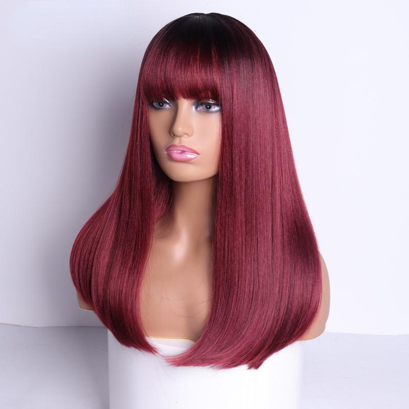 XINRAN 18-дюймовый длинный синтетический парик с челкой, темный корень, цвет омбре, натуральный заголовок, термостойкие парики из волос для женщин