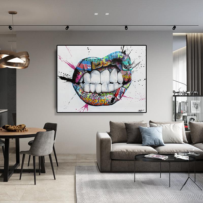 Рот, зубы, губы, искусство граффити, живопись маслом, гравюра, уличные настенные плакаты и гравюра, настенные рисунки в гостиной