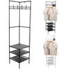 Угловая вешалка для одежды для спальни, отдельно стоящая вешалка для пальто с 3-я полками для обуви и хранения и 10-ю подвижными крючками, металлическая полка-органайзер