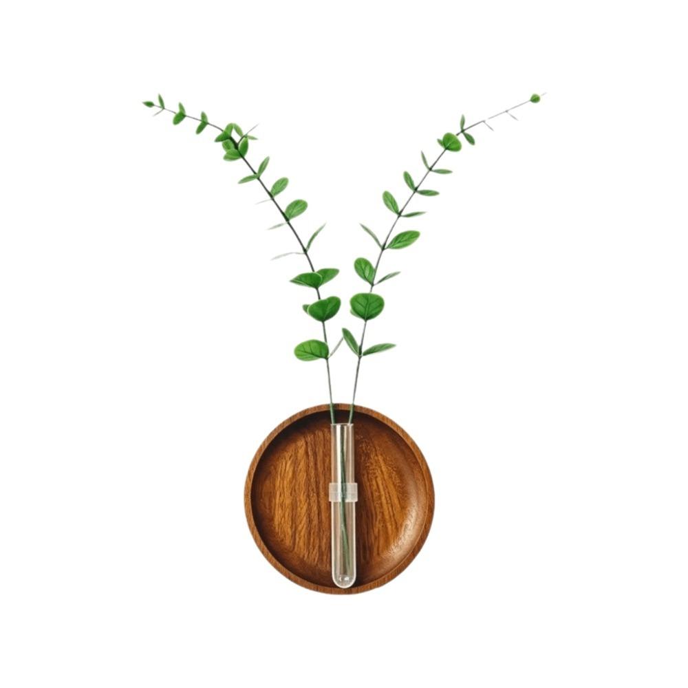 Minimalist Wall Hydroponic Vase Solid Wood Oval Tube Wall Vase Hanging Plant Panel Home Decor