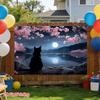 2D Сакура Ночь Река Котенка Силуэт Домашний Настенный Декор Фотофон