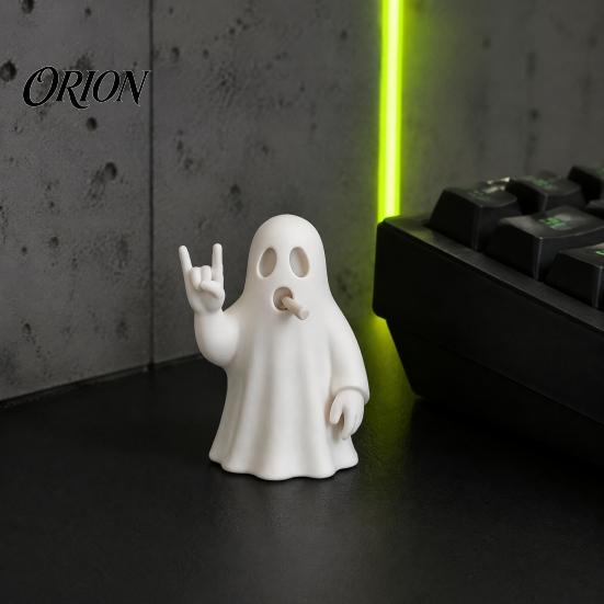 Модная Металлическая Статуэтка Жеста 3D Печатная Фигурка Призрака Скалы, Крутая Статуэтка Руки, Матовая Компактная Устойчивая Настольная Фигурка Белый Декор Стола для Спальни Игровой