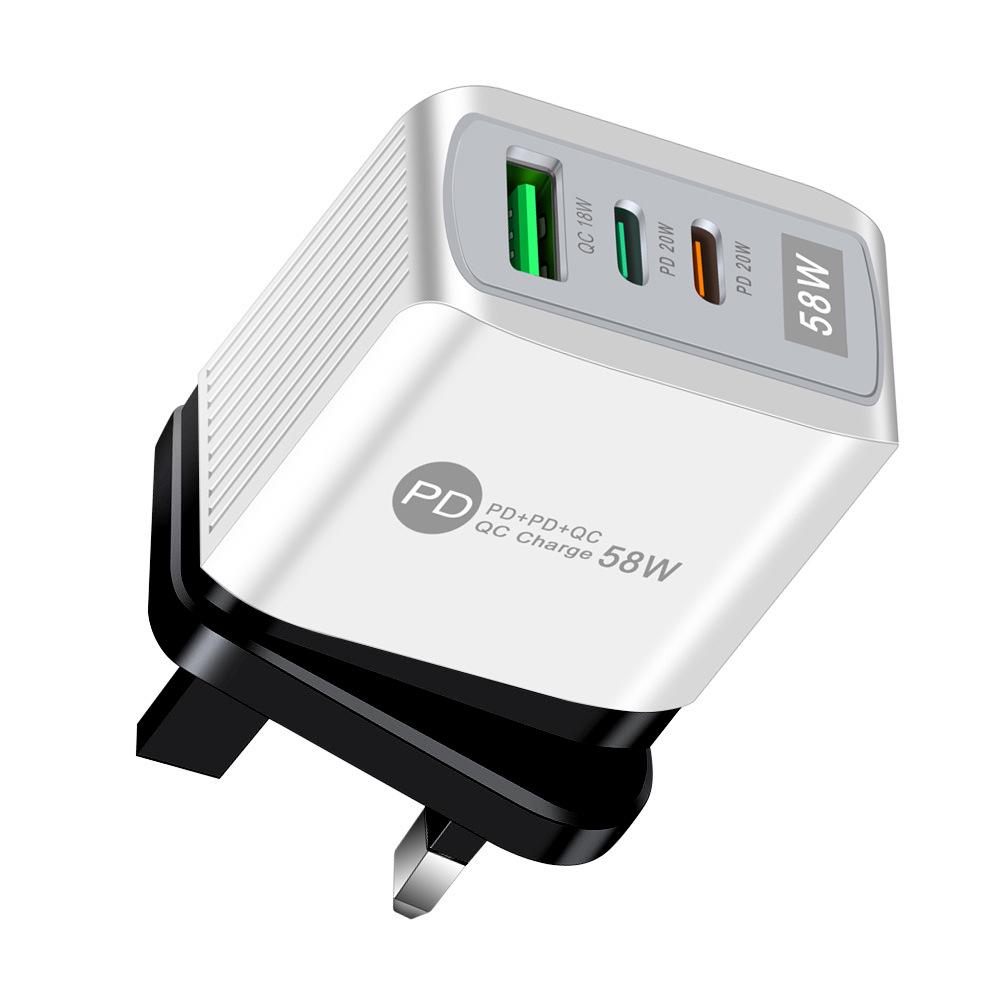 58W Dual Fast Charger with 2PD + QC3.0 for EU, US, UK, AU Plugs