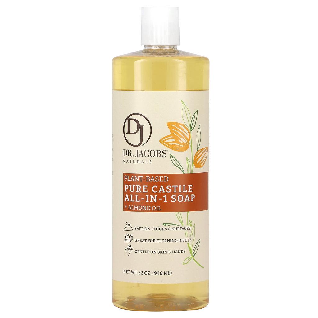 Dr. Jacobs Naturals Vegetable Pure Castile All-in-One Soap, Almond Oil, 946 Ml (32 Oz)
