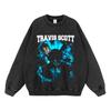 Oversized Cotton Graphic Hoodie Men - Distressed Washed Streetwear Sweatshirt With Front Pocket